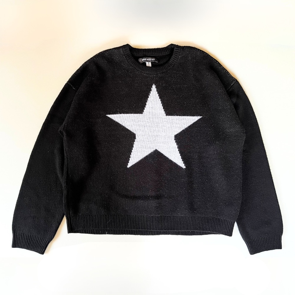 Urban Outfitters Black and White Crewneck Sweater with Star Design